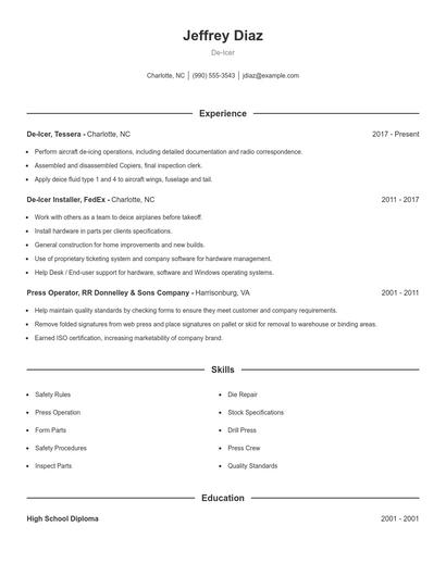 De-Icer Resume