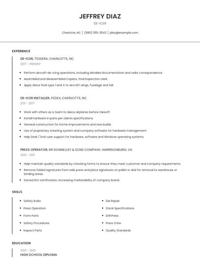 De-Icer Resume