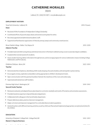Dean Resume