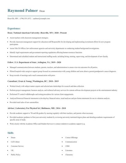 Dean Resume