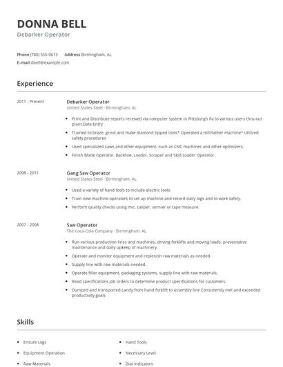 Debarker Operator Resume