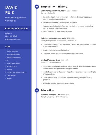 Debt Management Counselor Resume