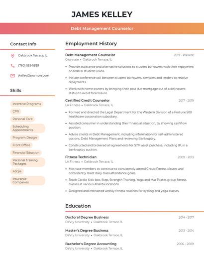 Debt Management Counselor Resume