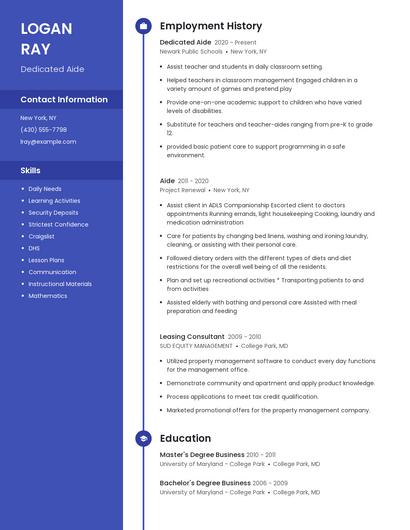 Dedicated Aide Resume