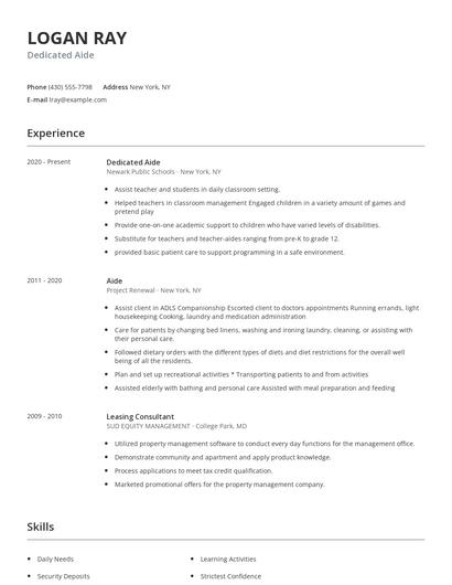 Dedicated Aide Resume