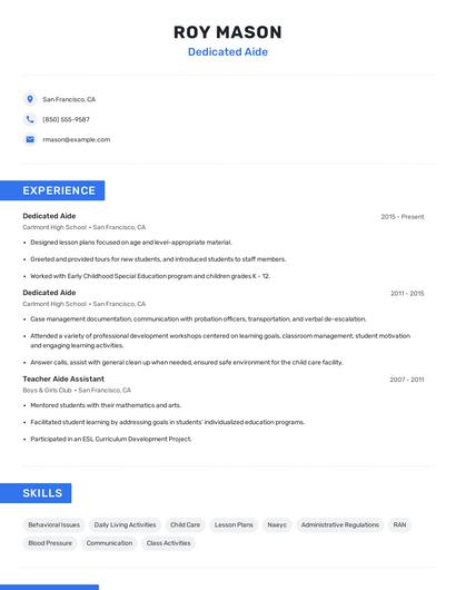 Dedicated Aide Resume
