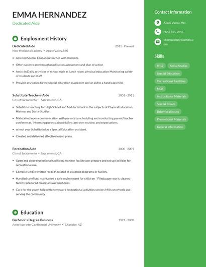 Dedicated Aide Resume