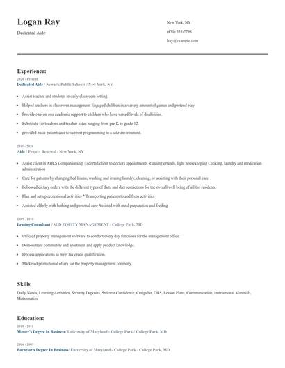 Dedicated Aide Resume
