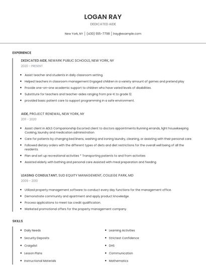 Dedicated Aide Resume