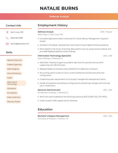 Defense Analyst Resume