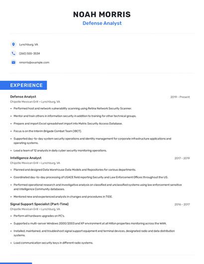 Defense Analyst Resume