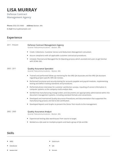 Defense Contract Management Agency Resume