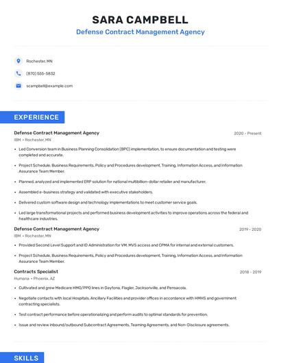 Defense Contract Management Agency Resume
