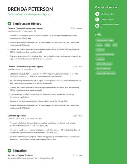 Defense Contract Management Agency Resume