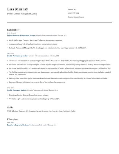 Defense Contract Management Agency Resume