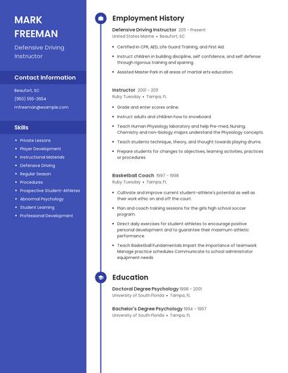 Defensive Driving Instructor Resume