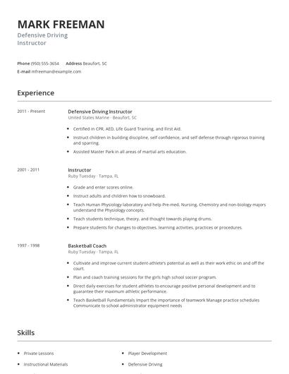 Defensive Driving Instructor Resume