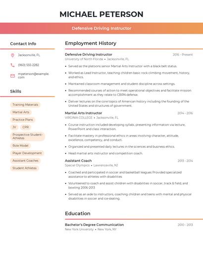 Defensive Driving Instructor Resume