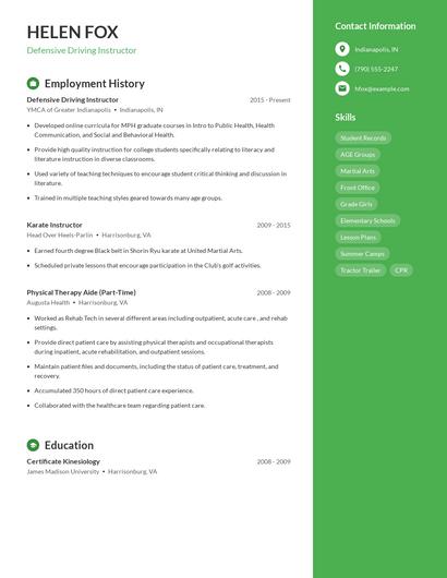 Defensive Driving Instructor Resume