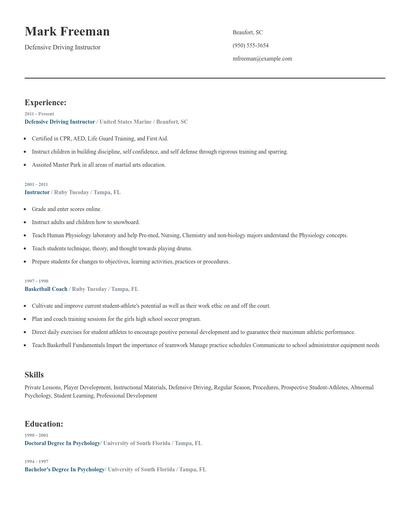 Defensive Driving Instructor Resume