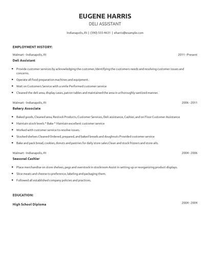 Deli Assistant Resume
