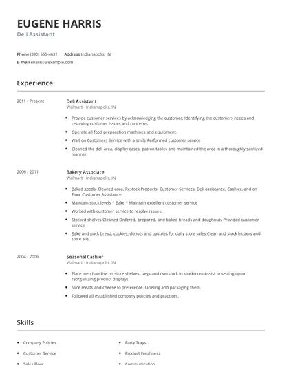 Deli Assistant Resume
