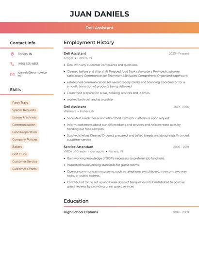Deli Assistant Resume