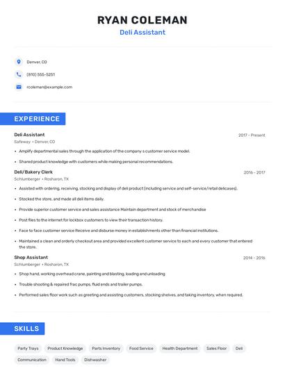 Deli Assistant Resume