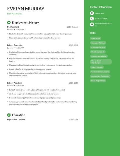 Deli Assistant Resume