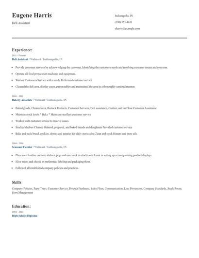 Deli Assistant Resume
