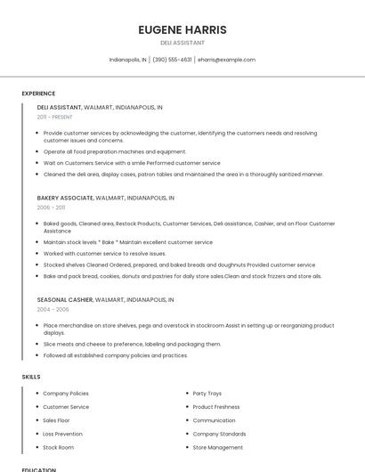 Deli Assistant Resume