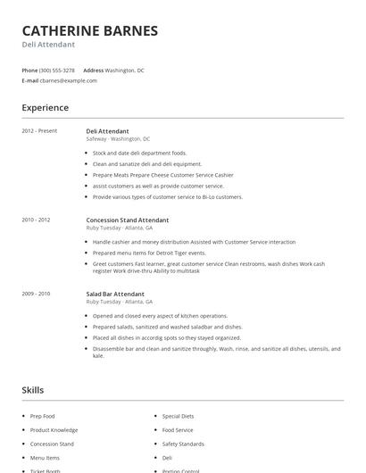 Deli Attendant Resume