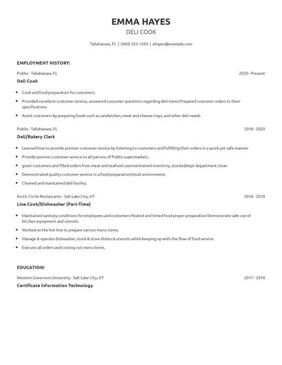 Deli Cook Resume