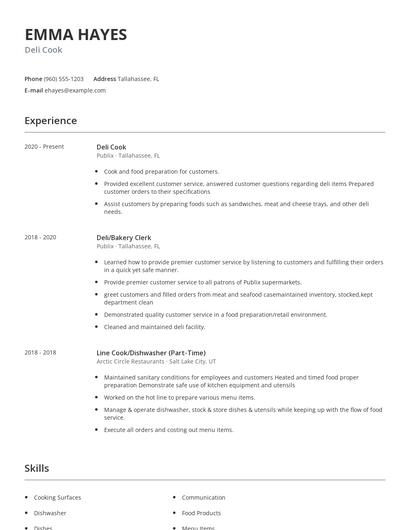 Deli Cook Resume