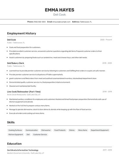 Deli Cook Resume