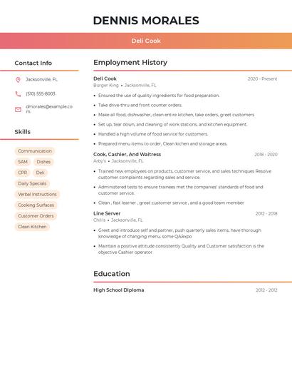 Deli Cook Resume