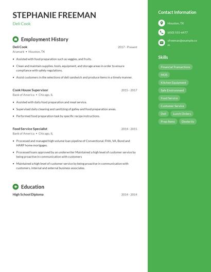 Deli Cook Resume