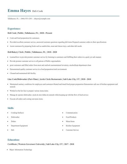 Deli Cook Resume
