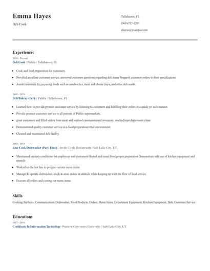 Deli Cook Resume