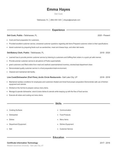 Deli Cook Resume