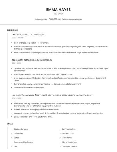 Deli Cook Resume