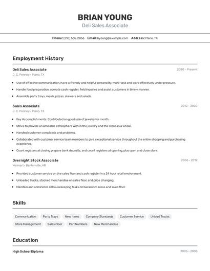 Deli Sales Associate Resume