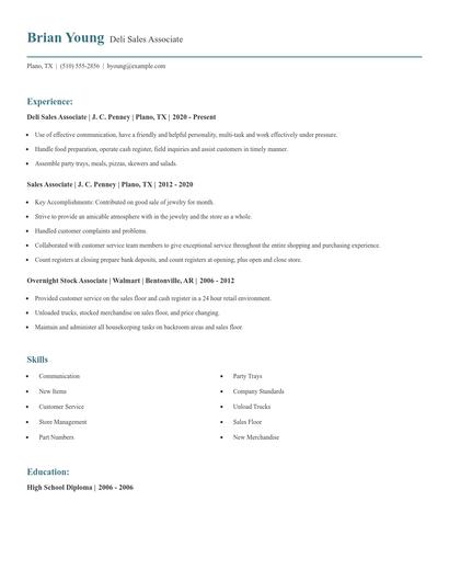 Deli Sales Associate Resume