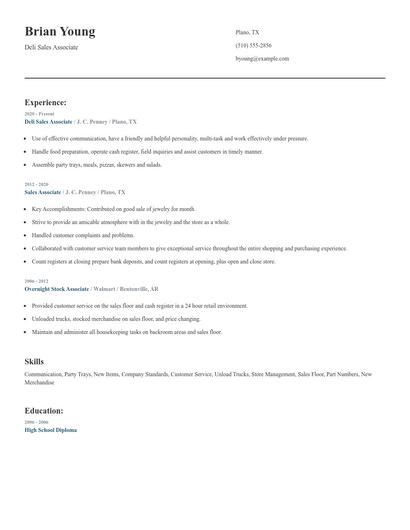 Deli Sales Associate Resume