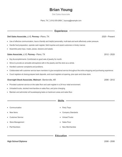 Deli Sales Associate Resume