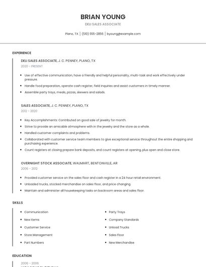 Deli Sales Associate Resume