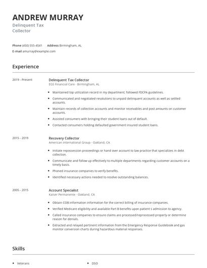Delinquent Tax Collector Resume