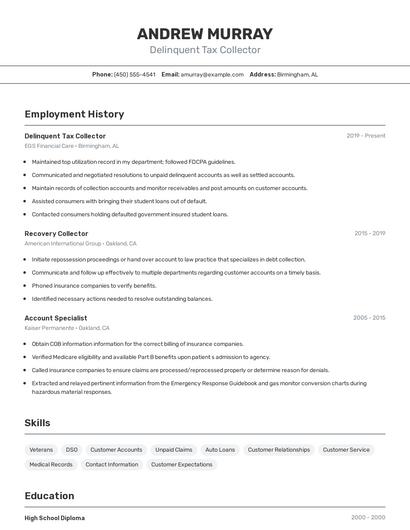 Delinquent Tax Collector Resume