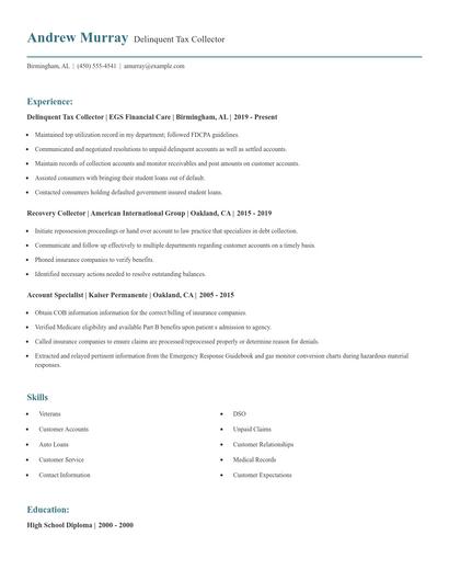 Delinquent Tax Collector Resume