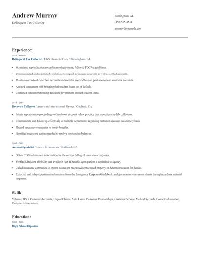 Delinquent Tax Collector Resume